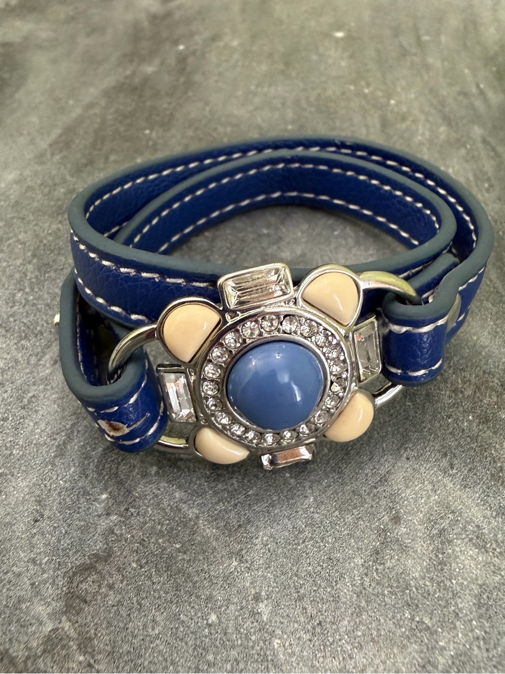 Lia Sophia Under Wraps Blue Leather Wrap Bracelet